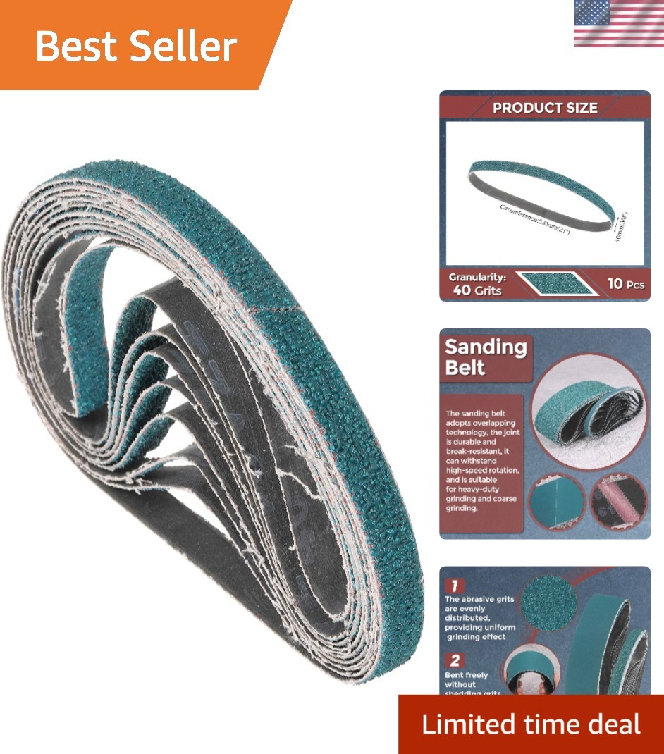 10-Pack Zirconia Sanding Belts 3/8 x 2 Inches – 40 Grit for Precision Grinding