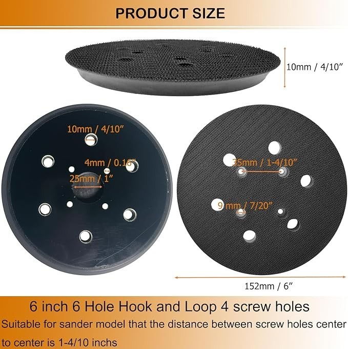 6 Inch 6 Hole Replacement Sander Pad for Ridgid R2611 Random Orbit Sander- 6”