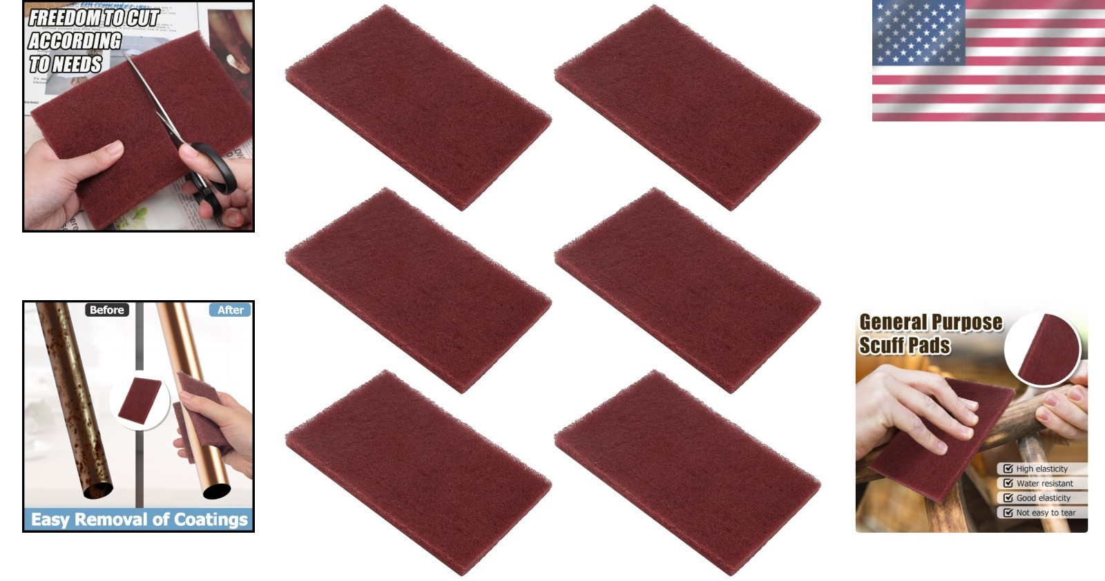 Multi-Use Red Scuff Pads 6-Pack – Perfect for Upholstery and Surface Finishing