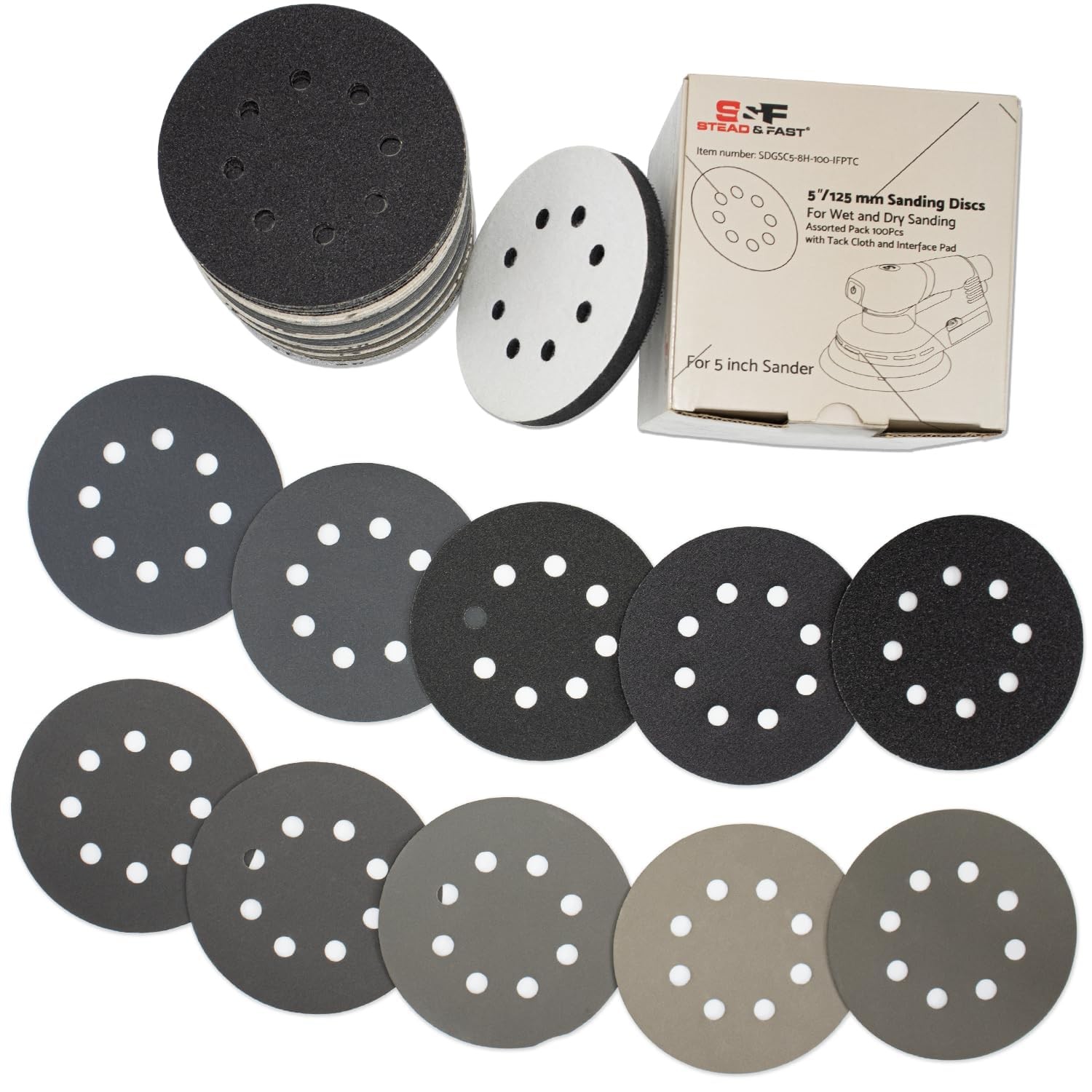 5 Inch Wet Dry Sanding Discs Silicon Carbide 100 Pcs 80 180 220 400 600 800