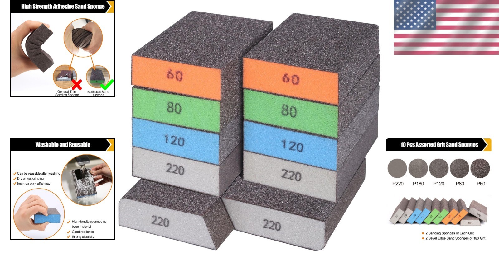 Washable & No-Clog Sanding Sponge Set – Assorted Grit for Versatile Applications