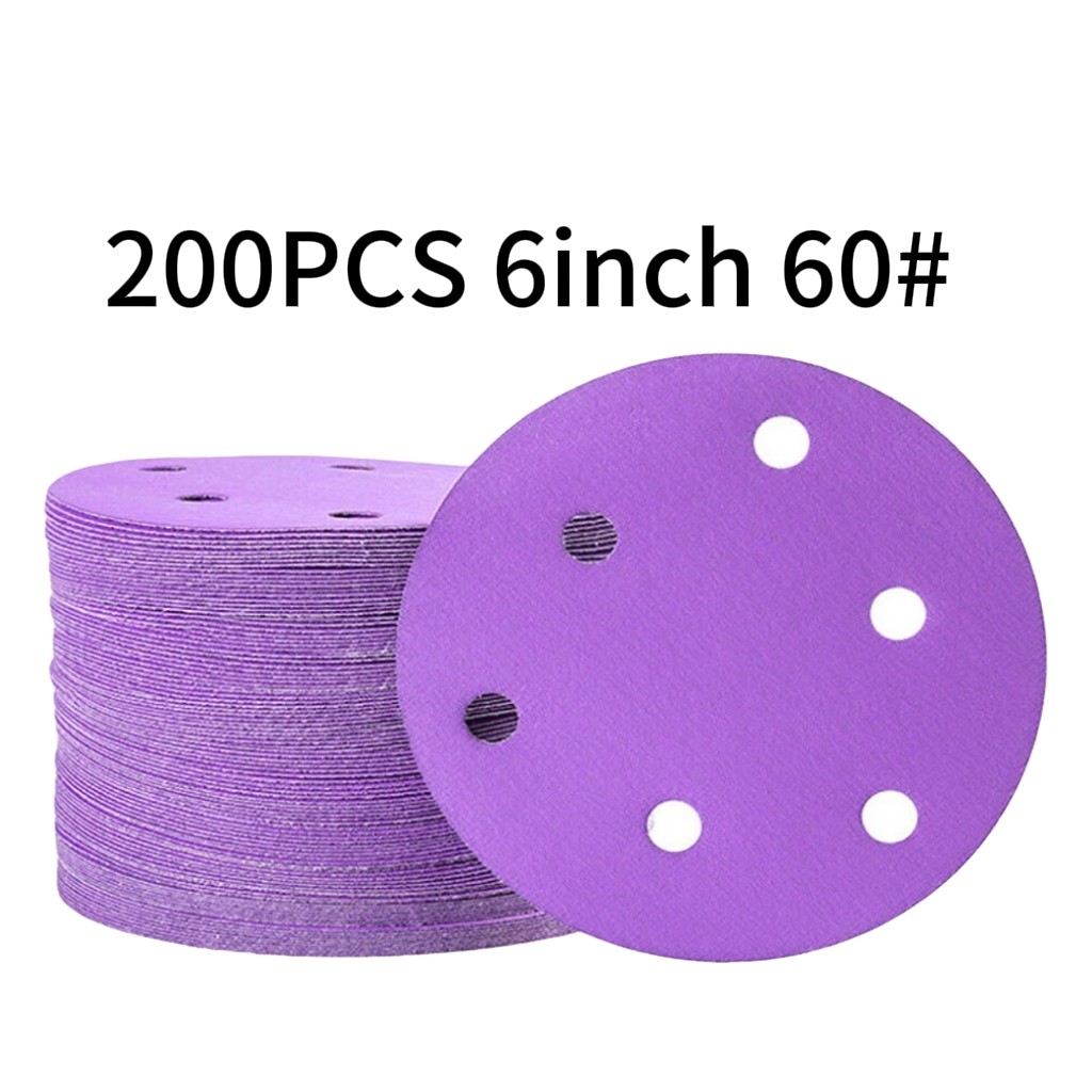 200PCS 6” Ceramic Sanding Discs Hook & Loop 60 Grit for Metal & Stainless Steel