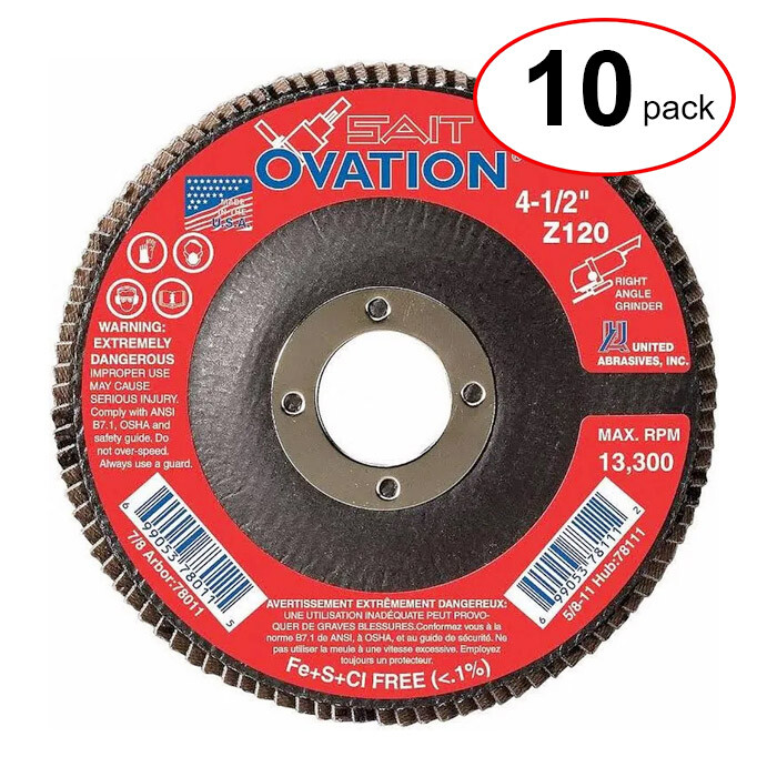 Sait 78111 – 4-1/2″ X 5/8-11 Ovation Flap Disc 120G – (10Pack)