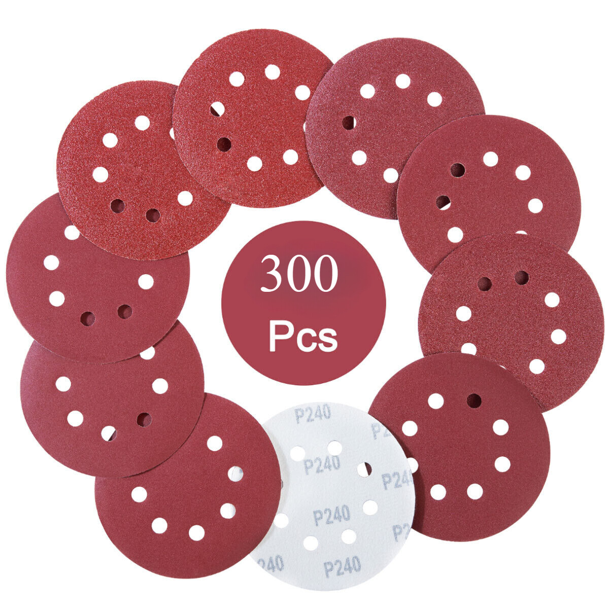 5″ X 300PCS Sanding Discs 60-600 Grit Hook Loop 8 Holes Orbital Sander Sandpaper