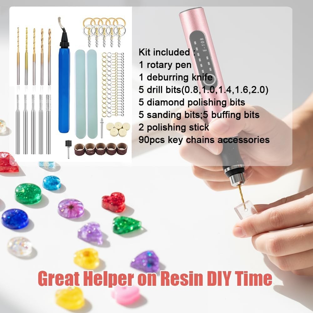Resin Drill Polishing Kit, Electric Rotary Pen & Deburring Tool, 115PCS