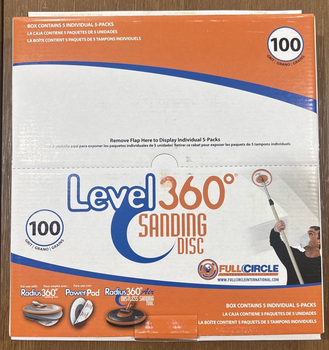 LEVEL 360 Sanding Disc 100 Grit – Case Of 5 X 5 Packs (25 Discs) – Use W/ PC7800