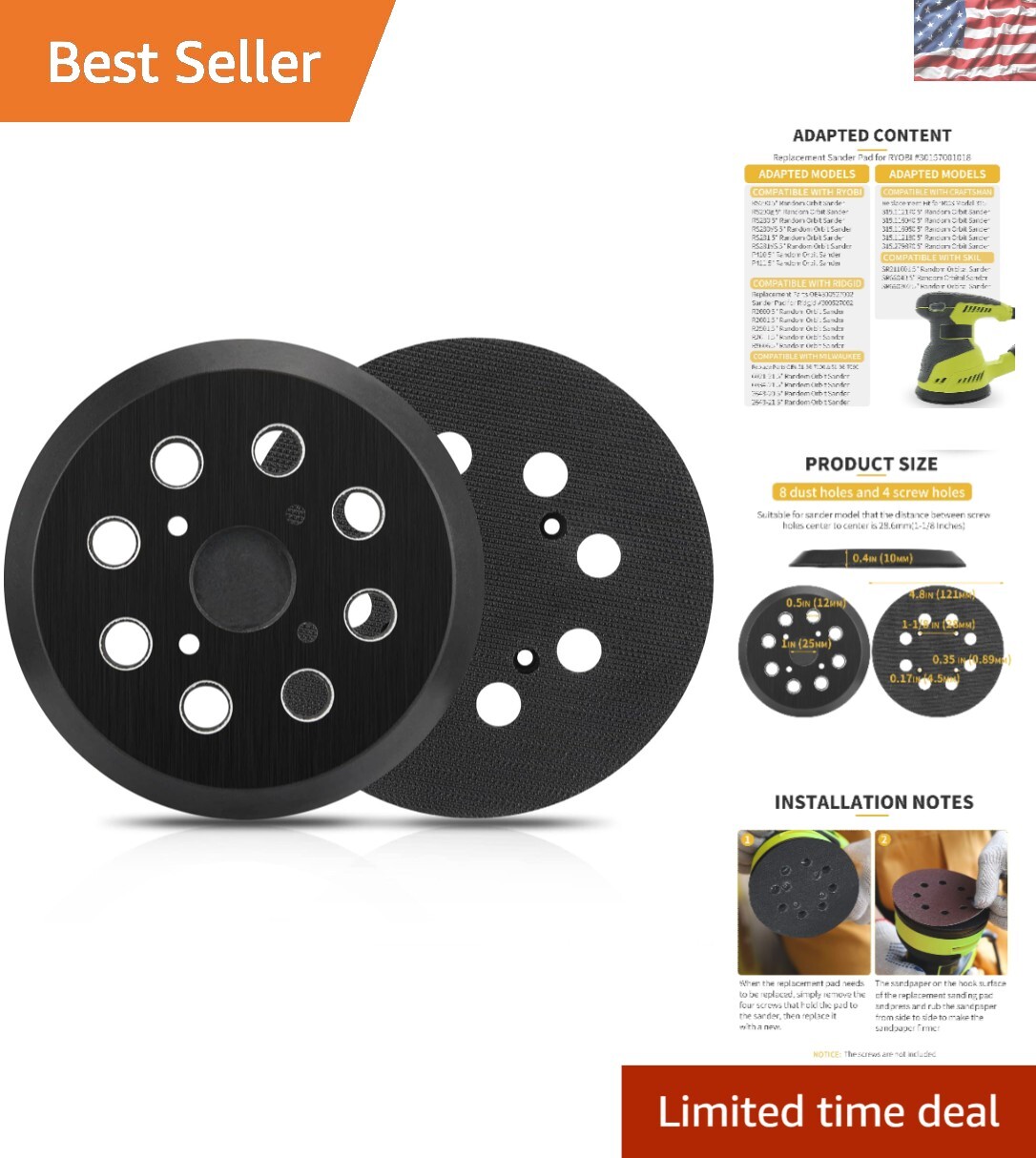 High-Performance 2-Pack Replacement Hook & Loop Sander Pad for Ryobi and More