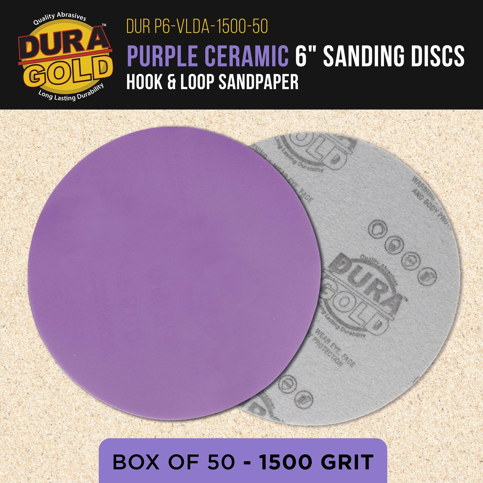 1500 Grit 6″ Purple Ceramic Sanding Discs, Box of 50 – Hook & Loop Sandpaper