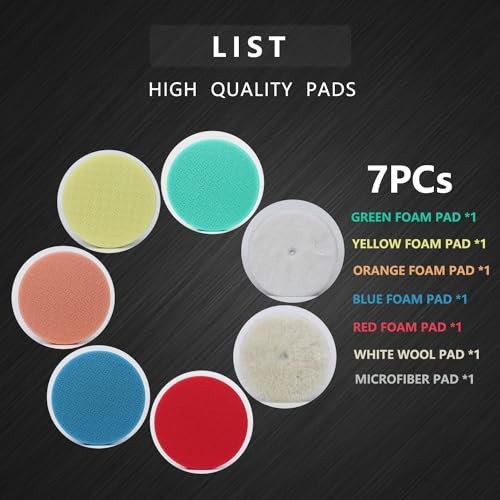 6″ Buffing Polishing Pads Kit – 7 Pcs 6.5″ Backing Plate, Sponge & 6″ (150mm)