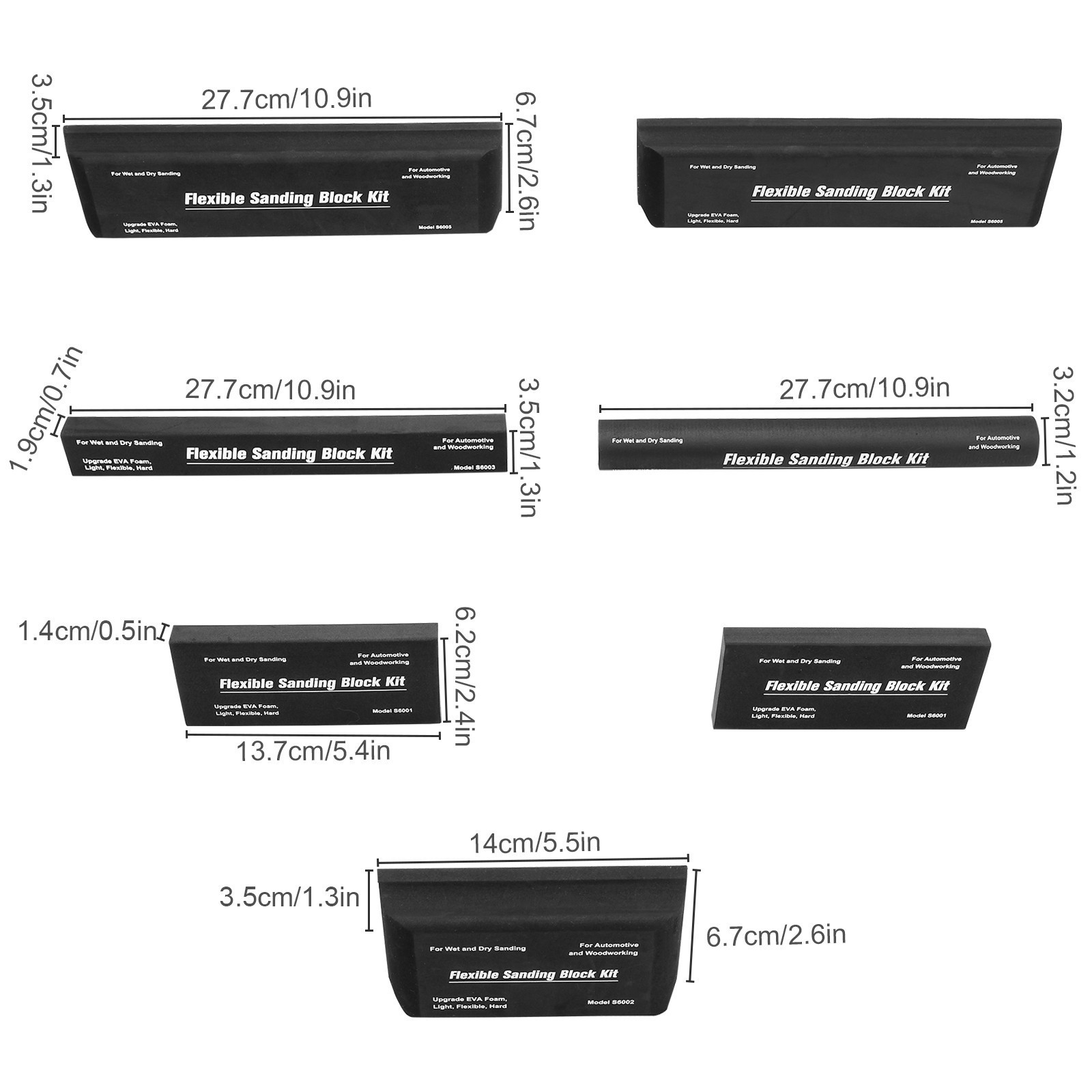 12x Flexible EVA Foam Sanding Block Kit Wet Dry for Automotive Body Wood Repair