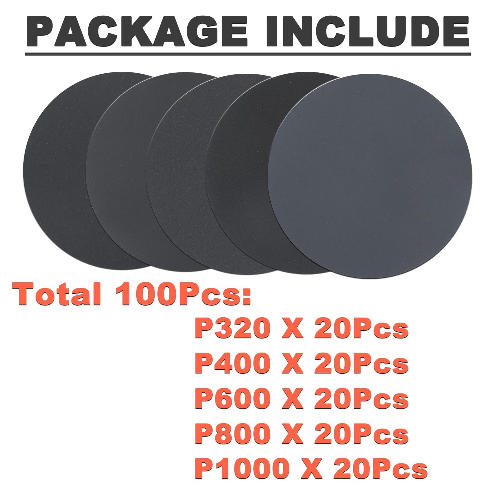 100 PCS 6 Inch Sanding Discs Hook Loop 320/400/600/800/1000 Grit Wet Dry