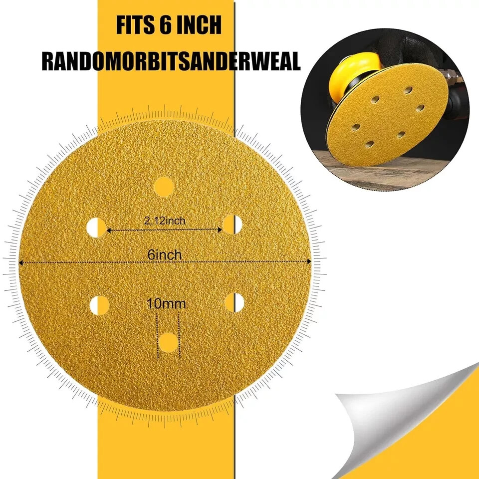 6 Inch Sanding Discs Hook and Loop, 80 120 220 320 400 Grit Sandpaper Disc for