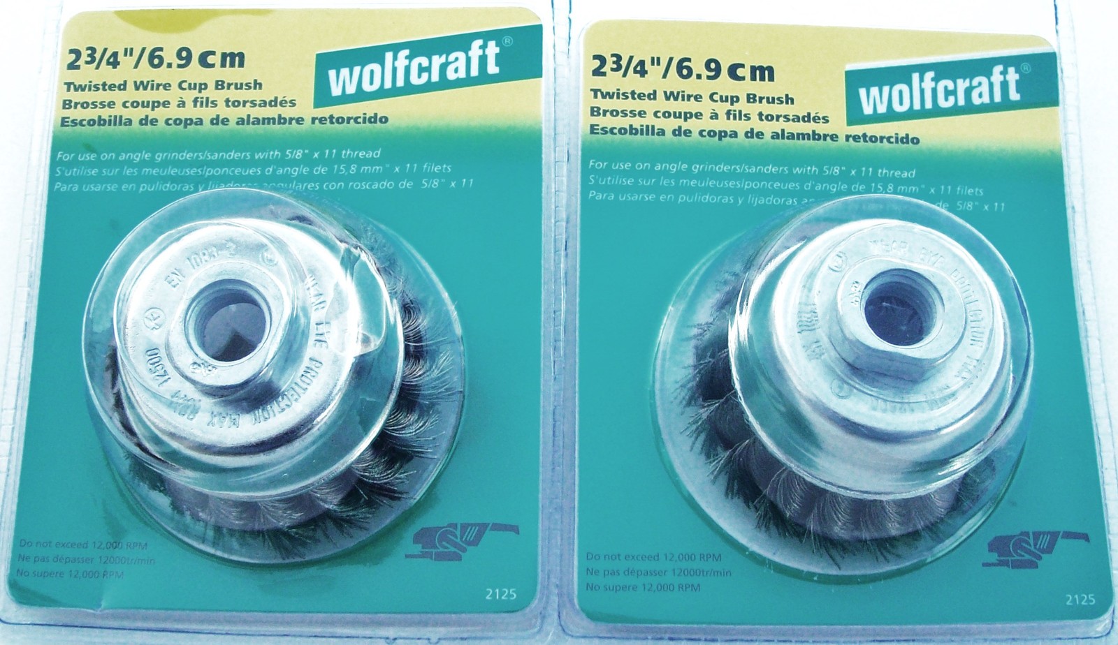 2 WOLFCRAFT 3″ KNOTTED TWISTED CUP BRUSH WIRE WHEELS 5/8″-11 ANGLE GRINDER #2125