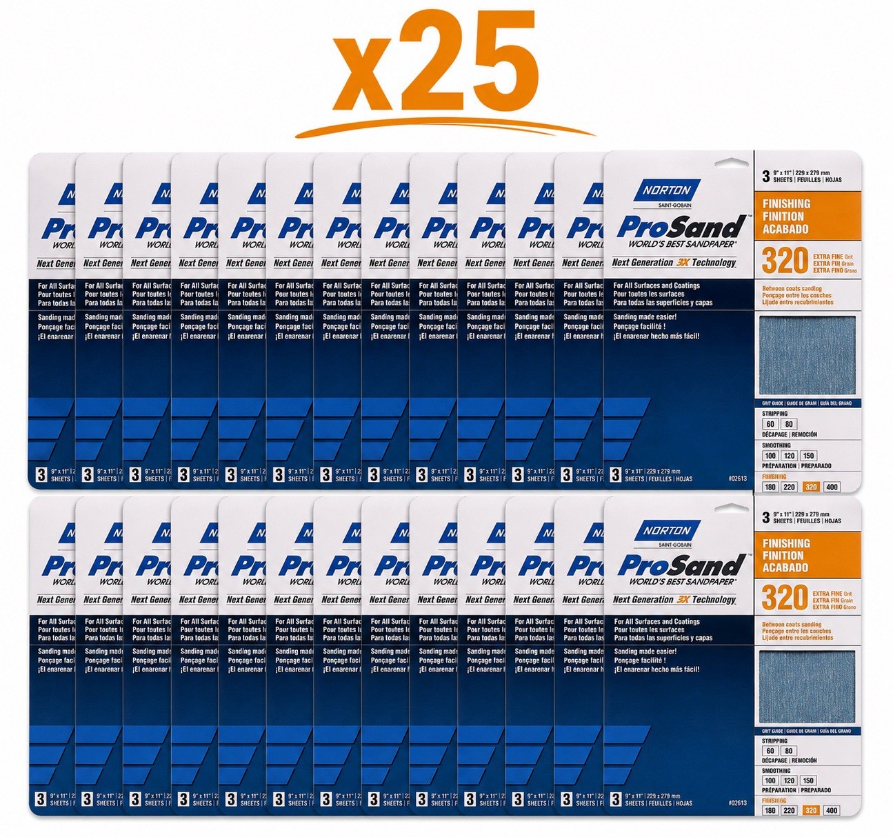 75 SHEETS NORTON Sandpaper Sheet: 9 in W x 11 in L, Aluminum Oxide, P320 Grit