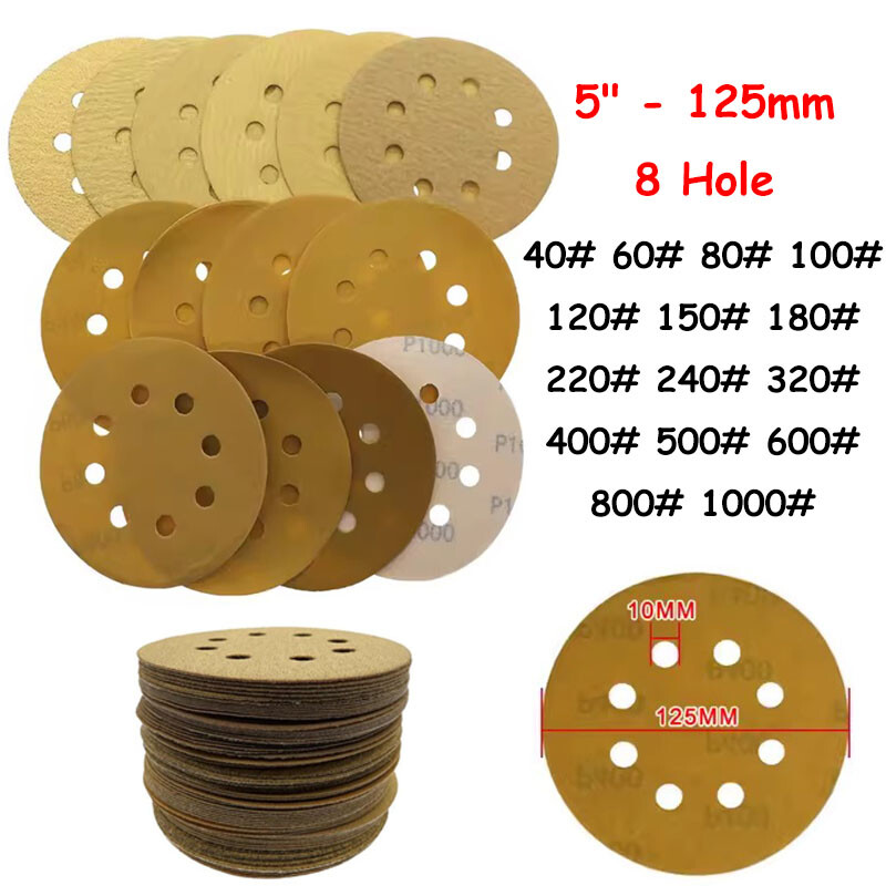 5 In Sanding Discs 40-1000 Grit Hook Loop 8-Hole Orbital Sander Paper Sandpaper