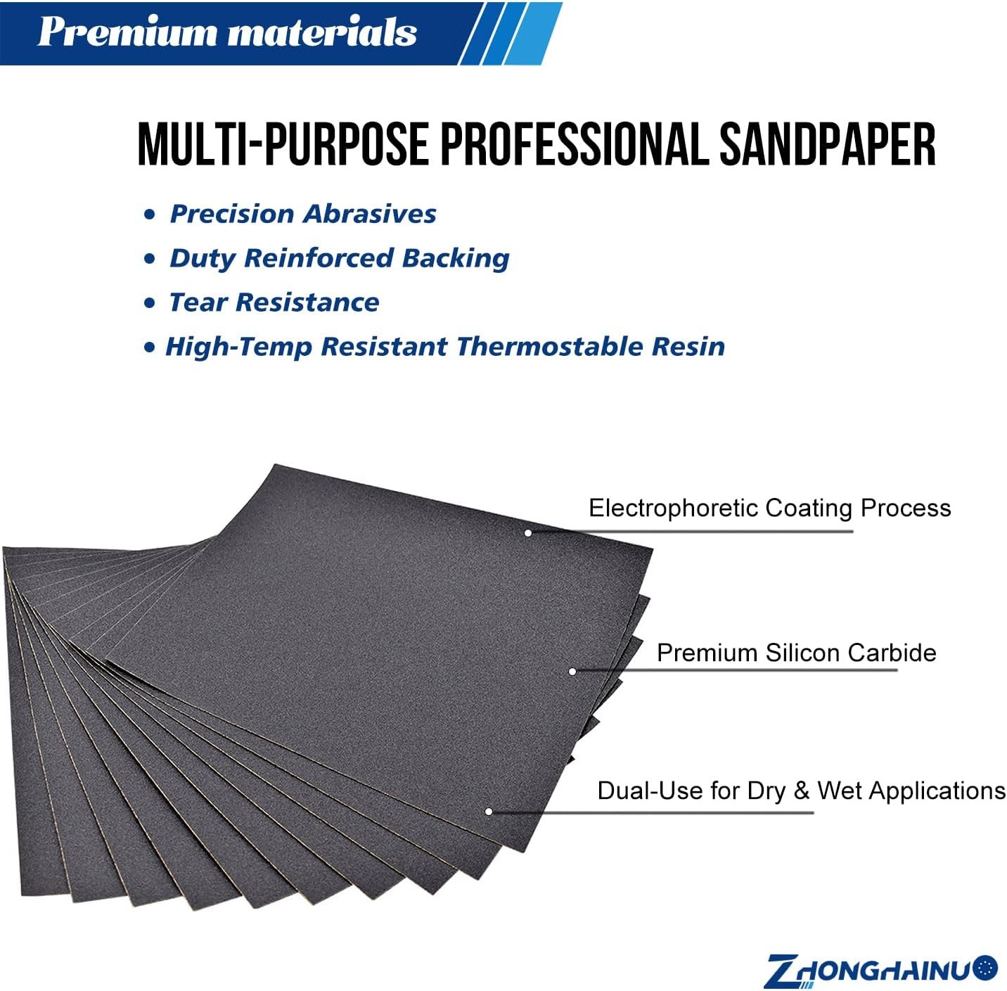 10-Sheets 280 Grit Sandpaper, 9 x 11 Inch Wet Dry Sand Paper Assortment Pack,