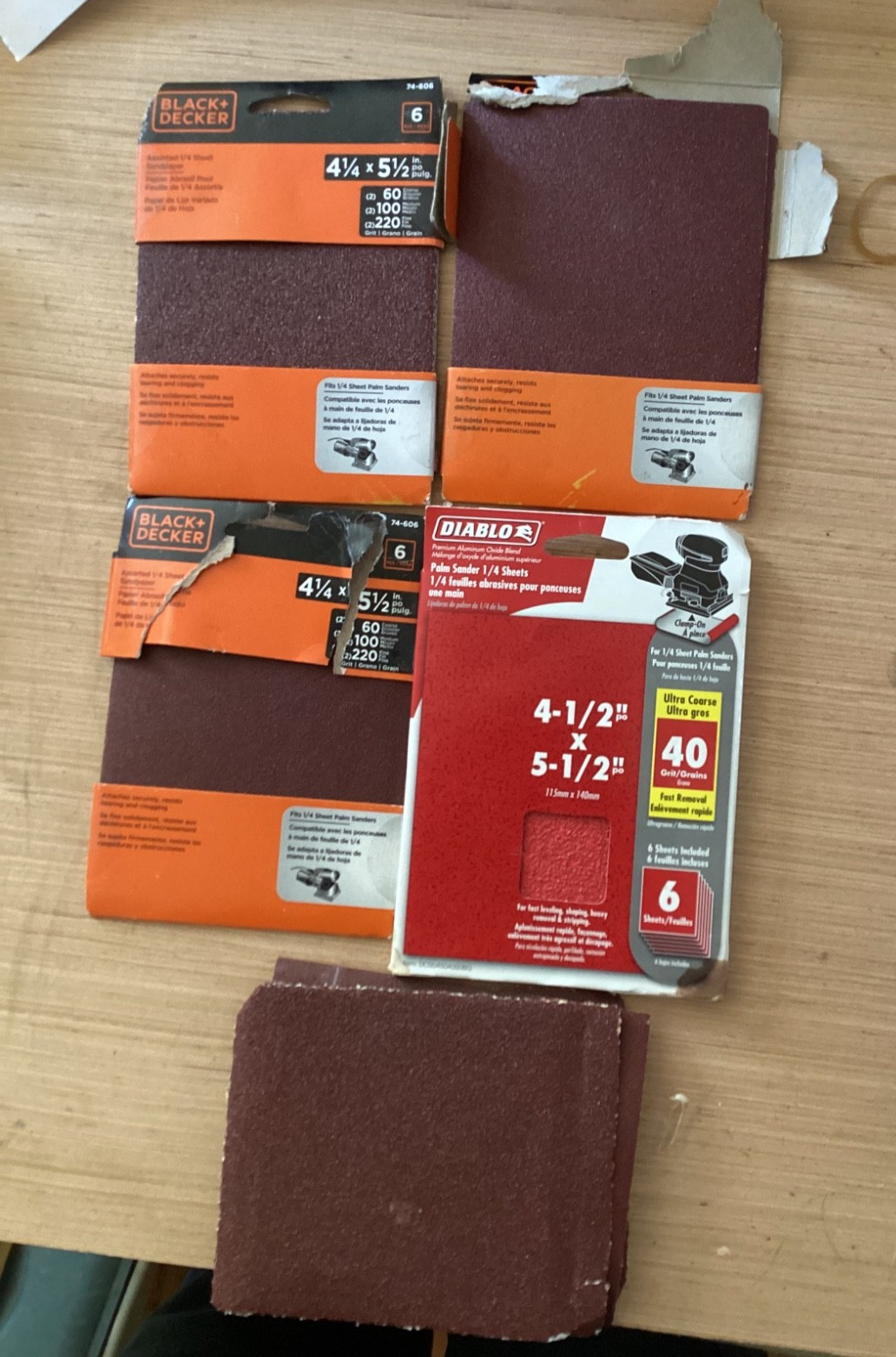 Assorted 1/4 Sheet Sandpaper – Black & Decker and Diablo, various grits