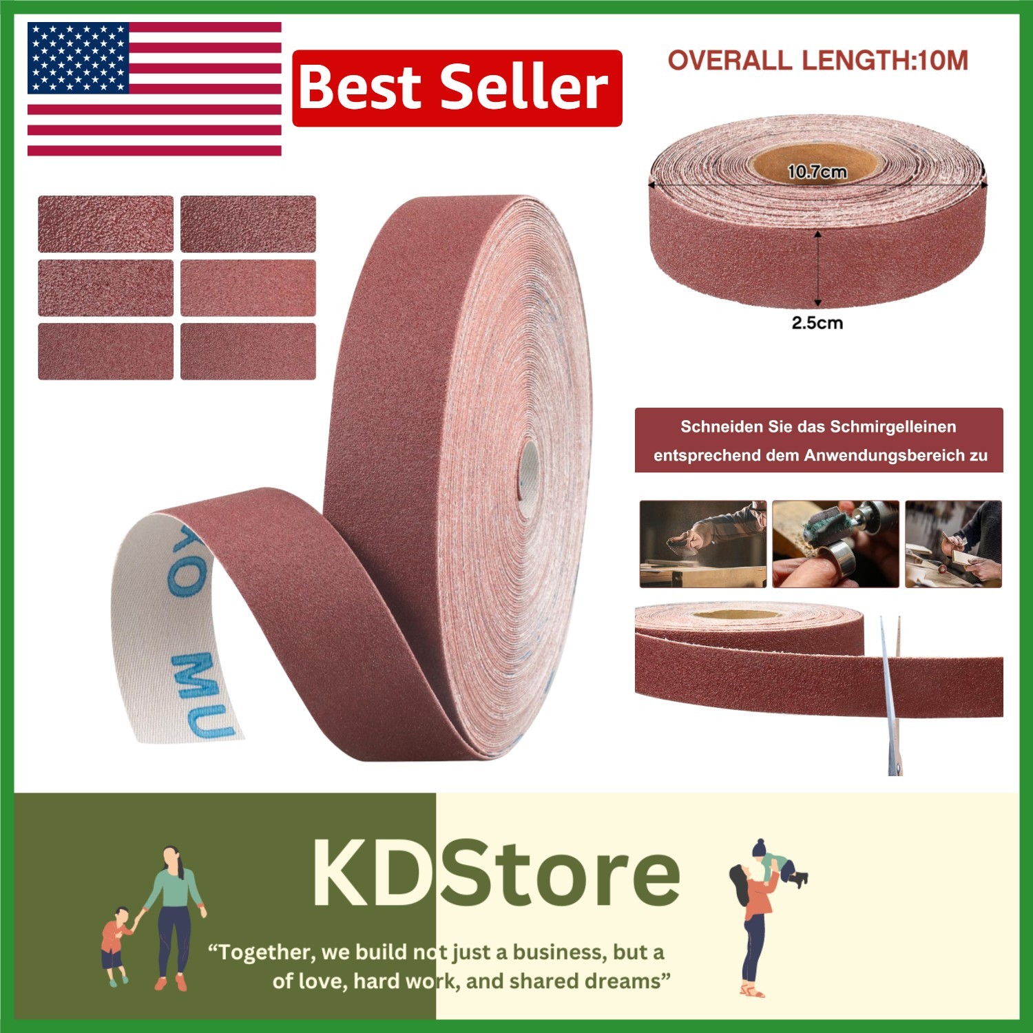 240 Grit Emery Cloth Roll, 1″ x 32.14 Feet for Metal, Wood & Plastic