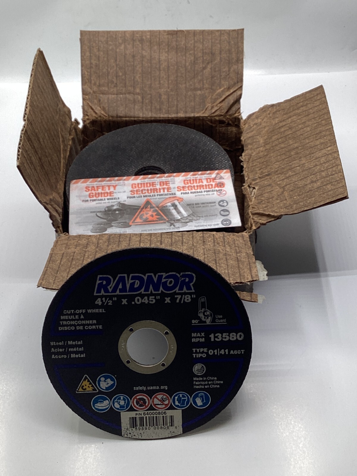 Box of 25-Radnor Type 1 Cut Off Wheel 4-1/2″ x .045″ x 7/8″ RAD64000806