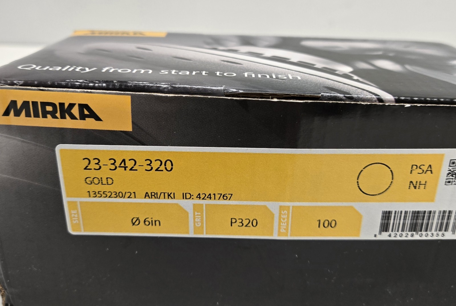 MIRKA SANDING DISCS 23-342-320. 6″ GOLD, P320 GRIT. ROLL OF 100.