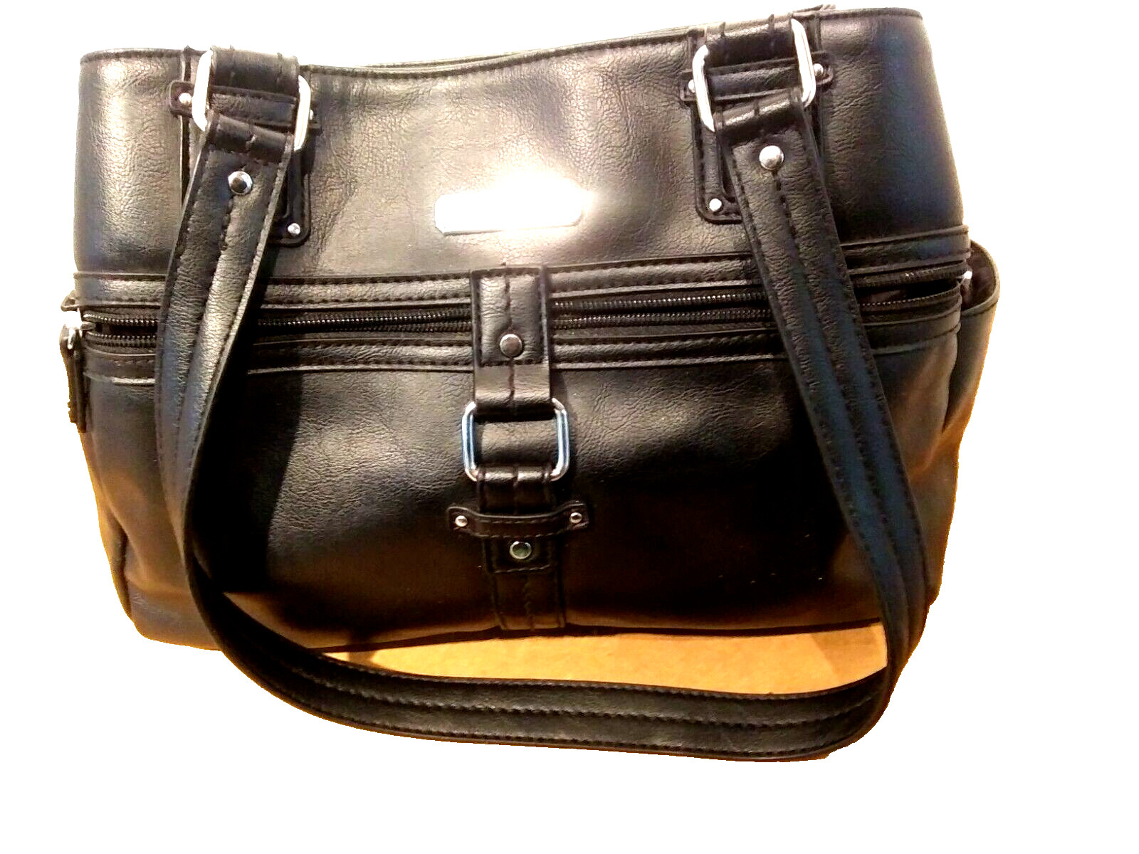 Rosetti Classic Black-Pockets Everywhere-Handbag-Leather Like