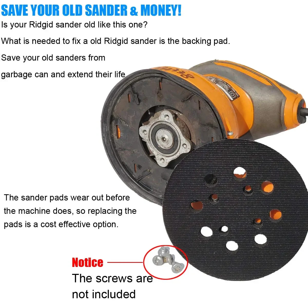 5″ 8 Hole Hook & Loop Sander Pad for Milwaukee 6021-21 6034-21 2648-20 2648-21