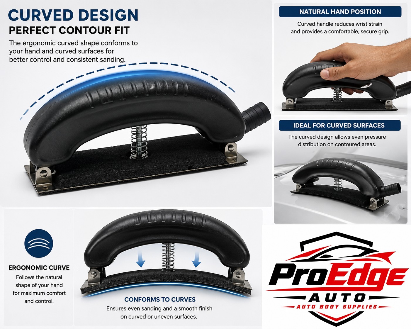 ProEdge Auto Flexible Hand Sanding Block 2.75″ x 7.8″ Hook & Loop Dust Port