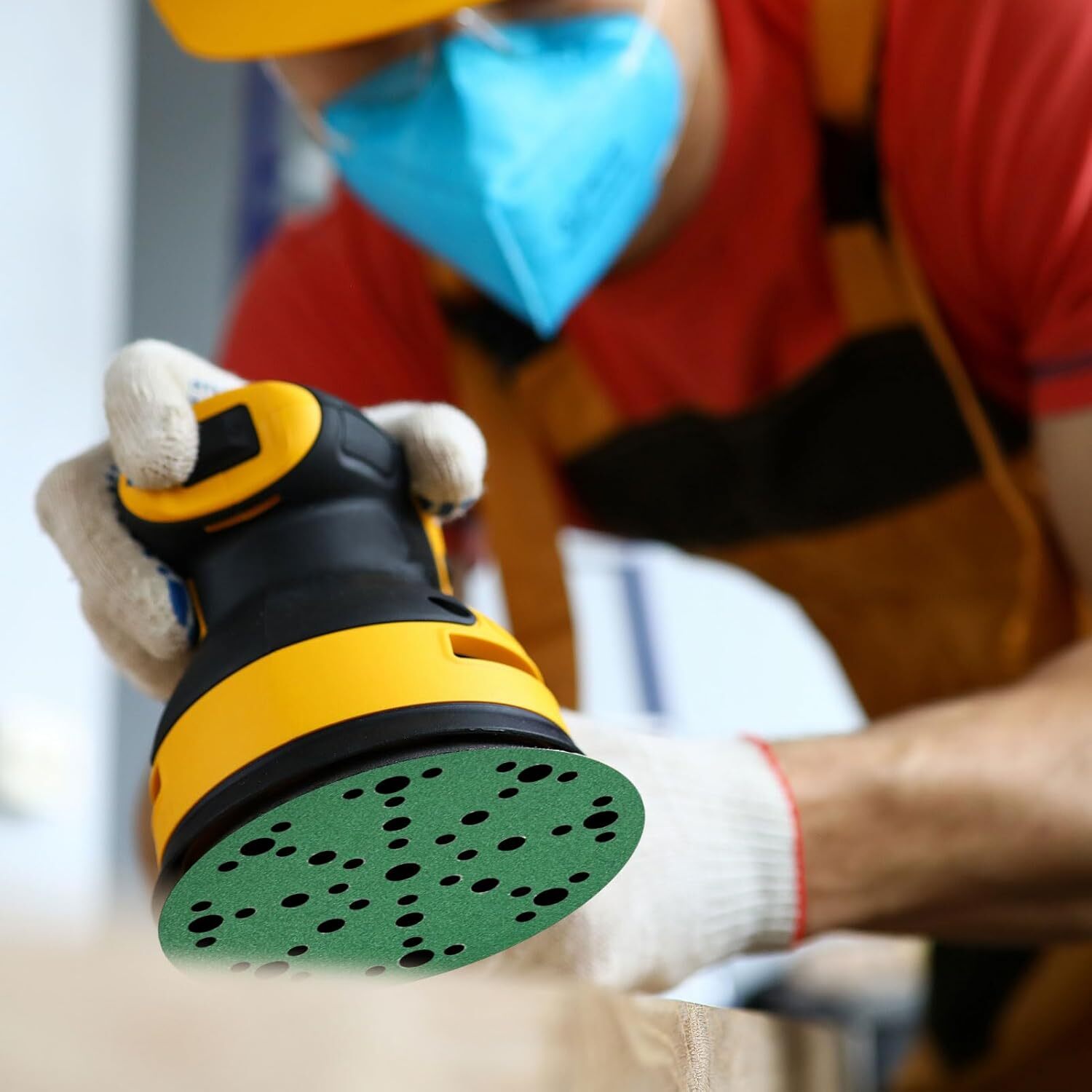 50 Pack 6Inch 150mm Green Film Sanding Disc 49 Hole Sandpaper for Random Orbital