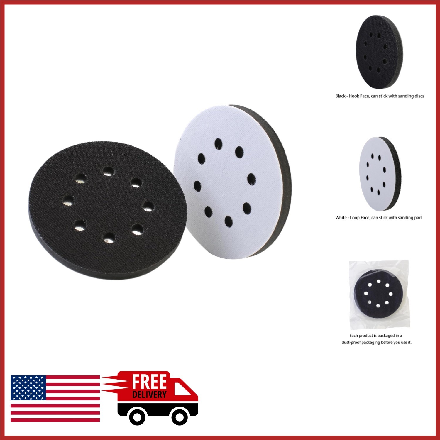Foam Sanding Pads 5 Inch 8 Holes for Rotary Sander 2 Pack Aluminum Oxide