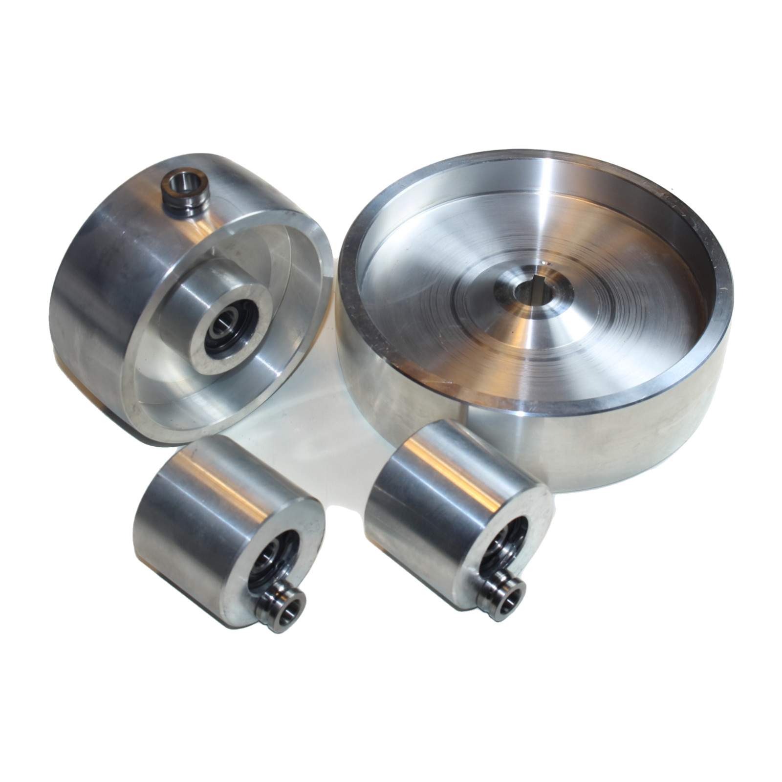 2×72″ Belt Grinder Wheel Set – 7.8″ Drive-5/8″ Shaft – 5.1″ Tracking- 2.5″ Idler