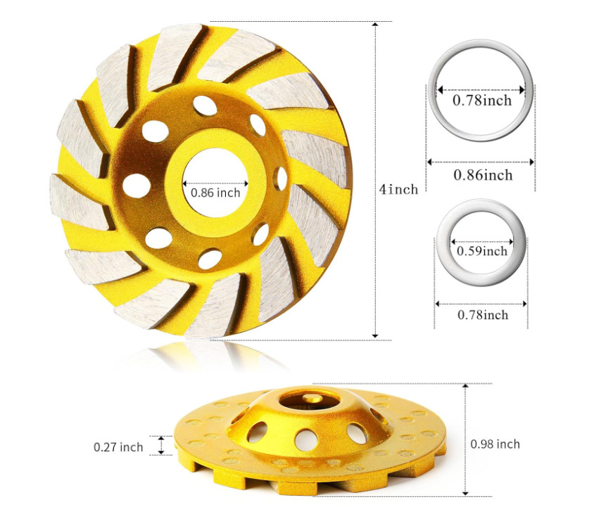 Pack 3 Muelas Diamantadas Copa 4″ Turbo 12 Segmentos para Hormigón