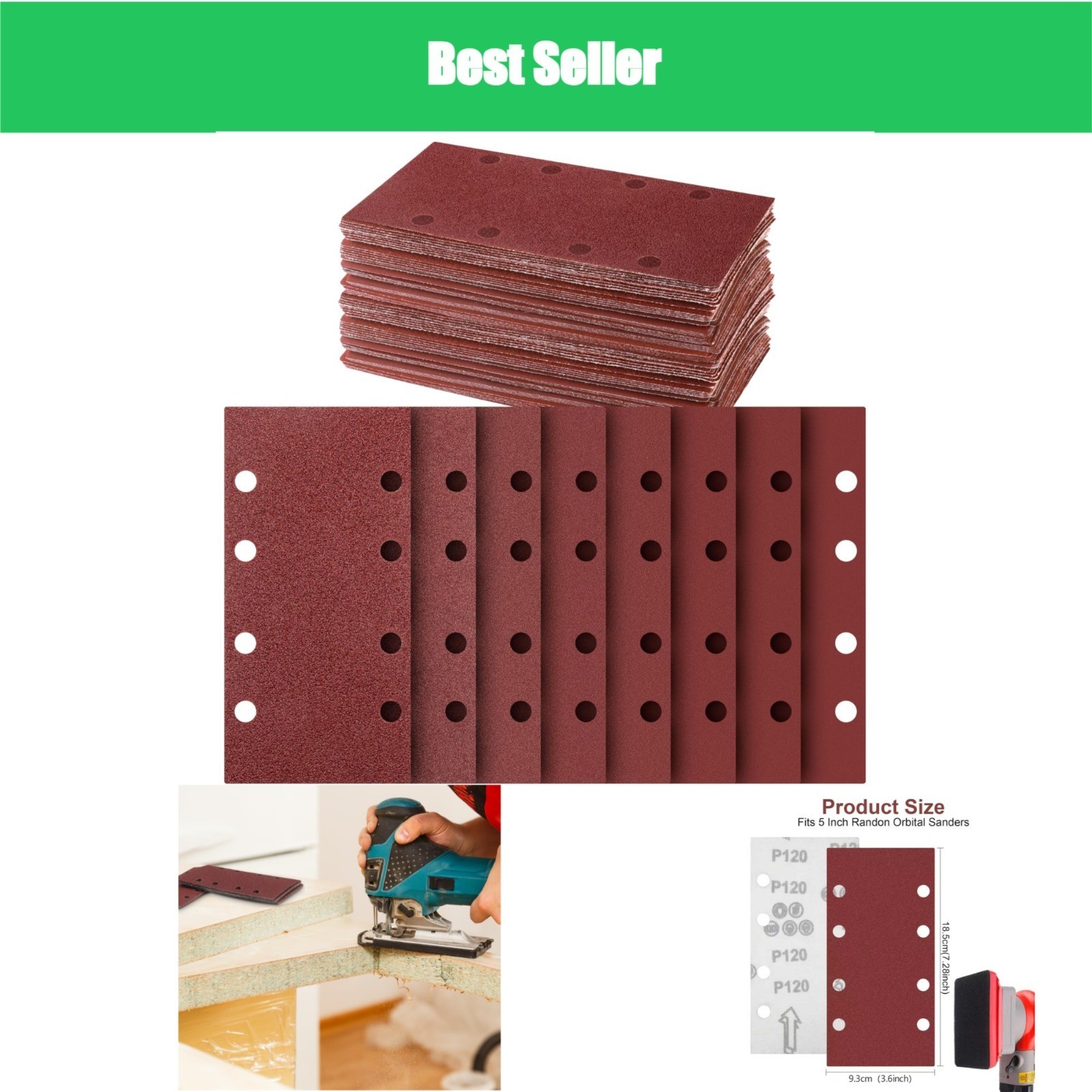 Auriikoop Sandpaper Sheets Set 40 Pcs 8 Holes Hook & Loop 60-1000 Grits