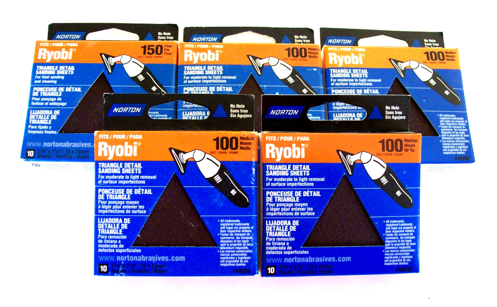 100 NORTON TRIANGLE DETAIL SANDING DISC SHEETS 100 GRIT 49283 FITS RYOBI USA