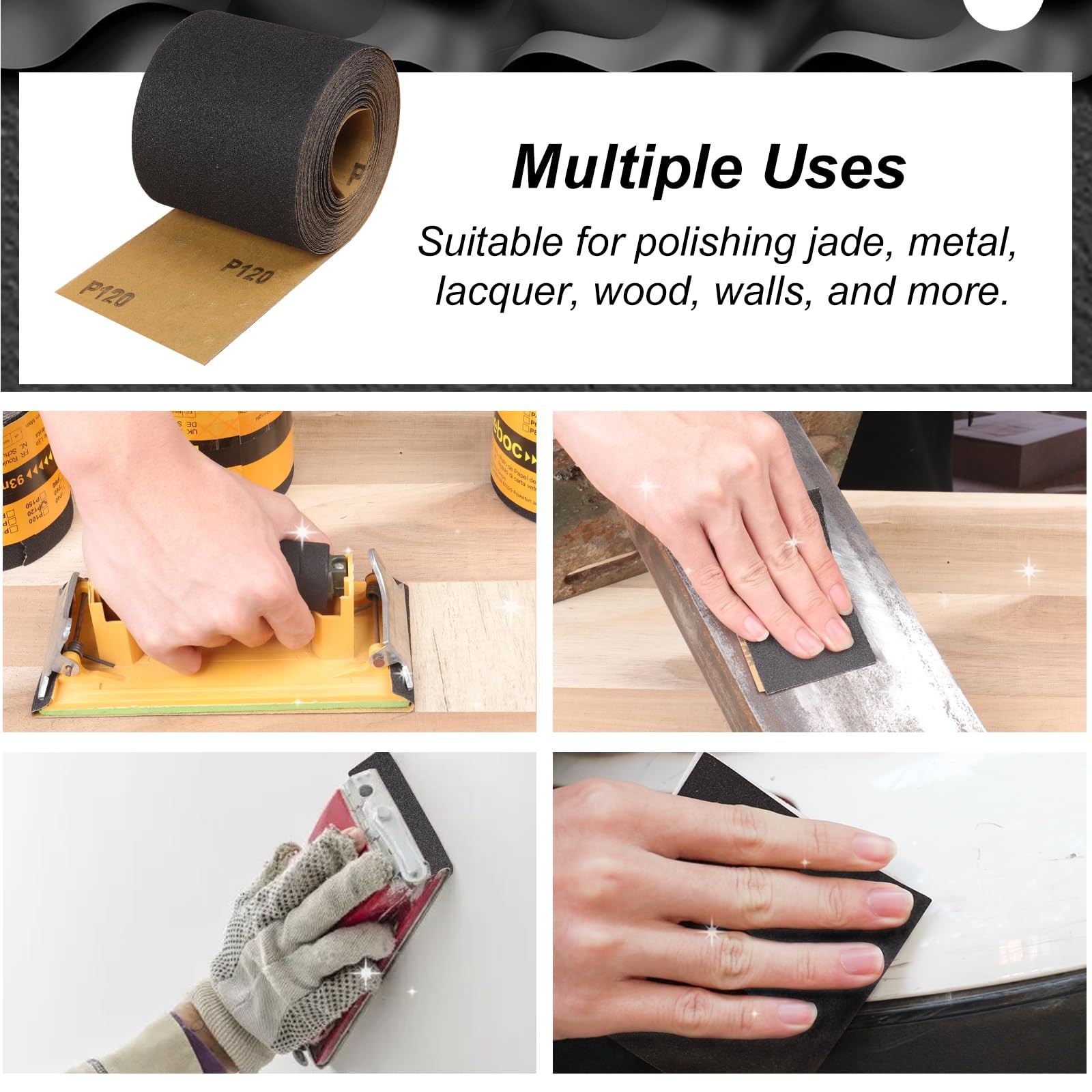 Shineboc 1000 Grit Sandpaper Roll, 3-2/3″ Wide 11 Yard Wet 3.6 inch, Black