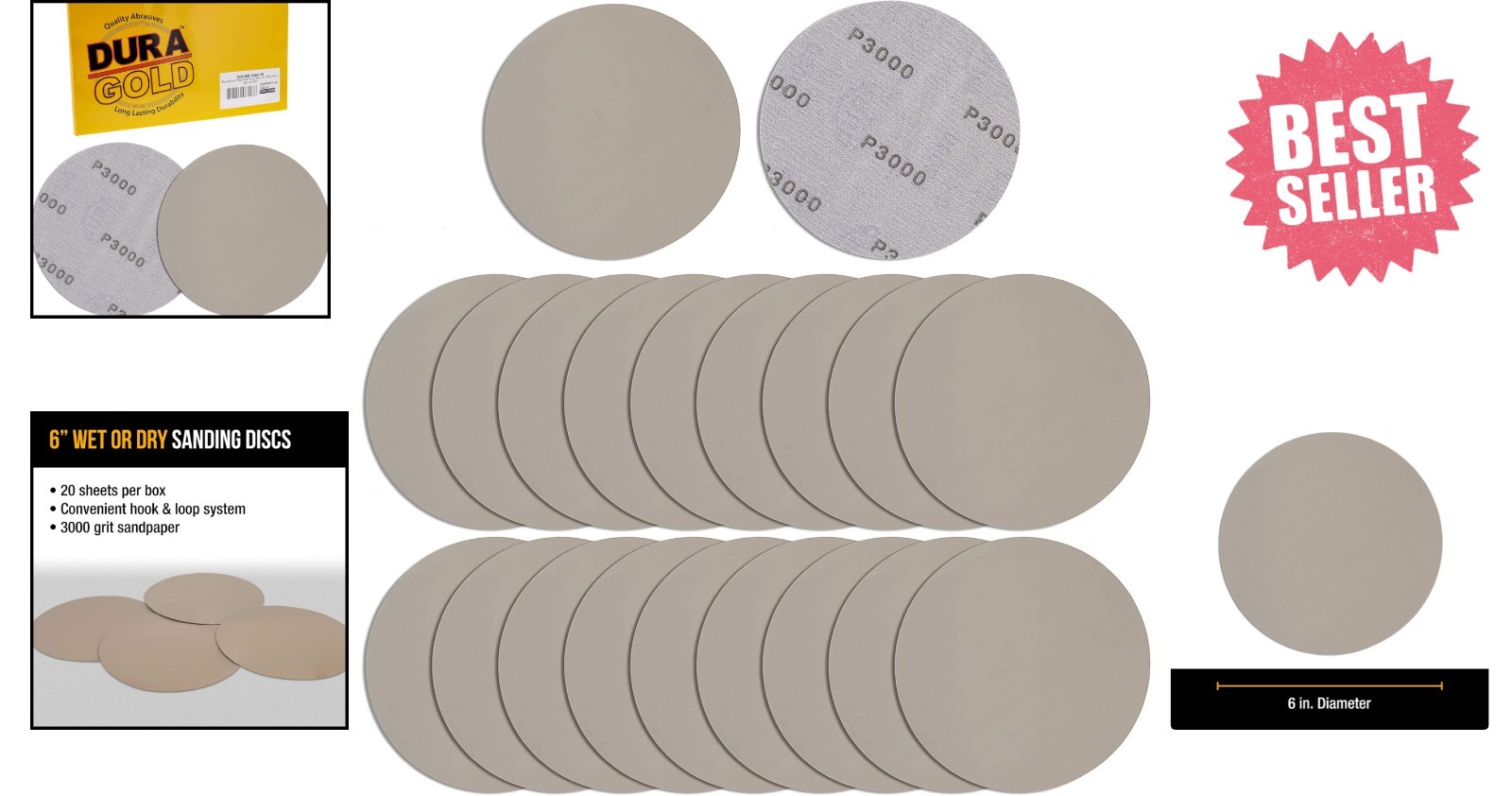 6″ Wet/Dry Sanding Discs – 3000 Grit, Box of 20 for Automotive Polish