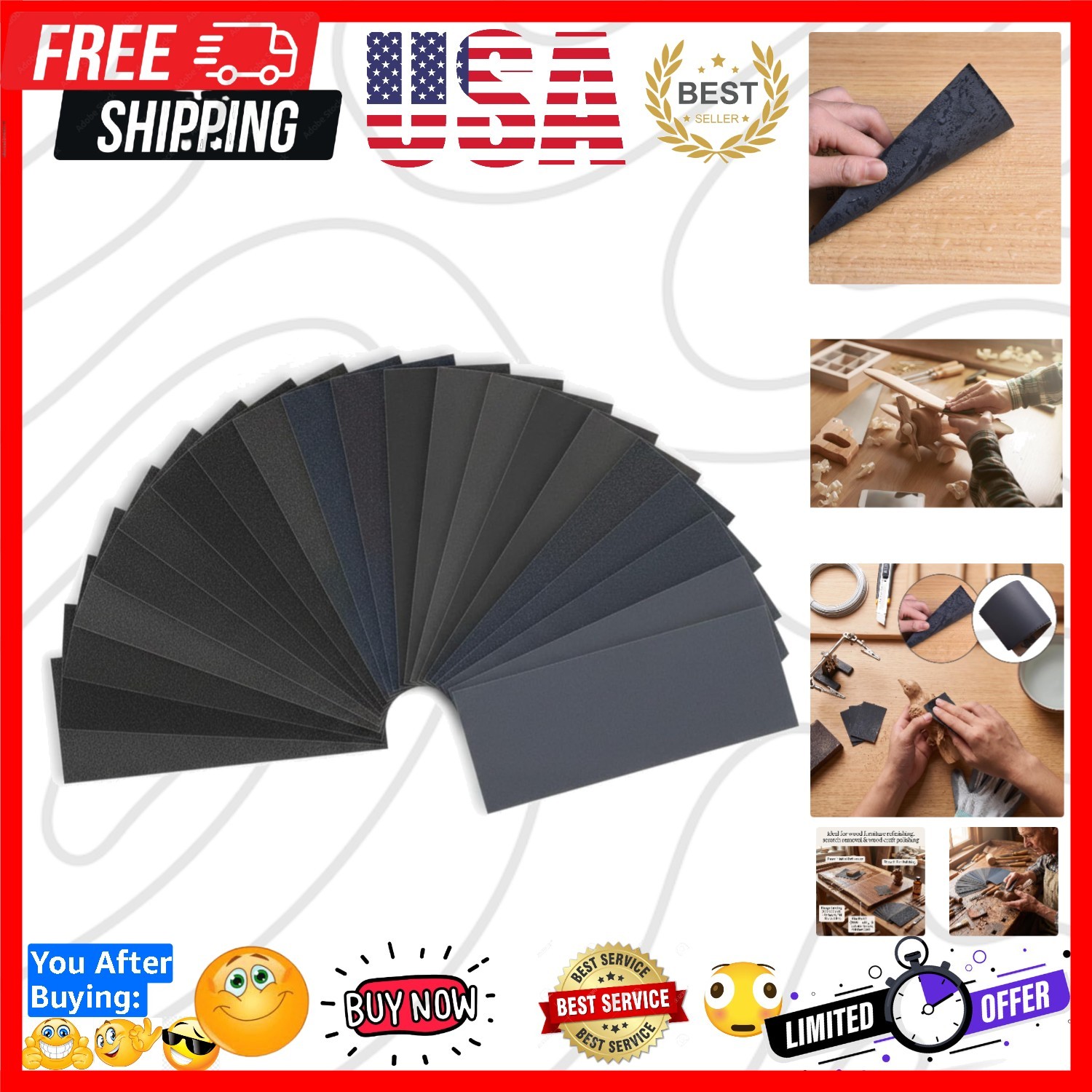 Abrasive Dry Wet Waterproof Sheets Assorted Grit of 400/600/ 800/1000/ 1200/1…