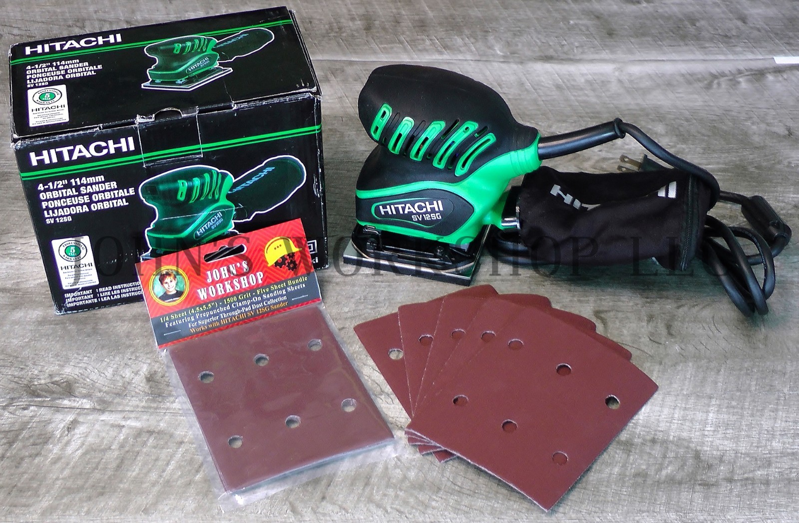 HITACHI SV 12SG – 1/4 Sheet – 1500 Grit – No-Slip – 5 Sandpaper Bundle