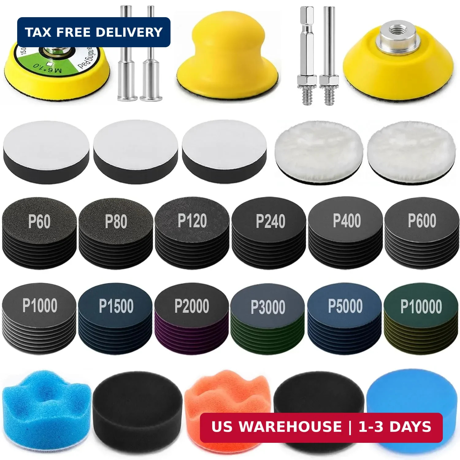 137PCS 2 Inch Sanding Discs Kit, 60-10000 Grit Wet Dry Sandpaper with Hook and L