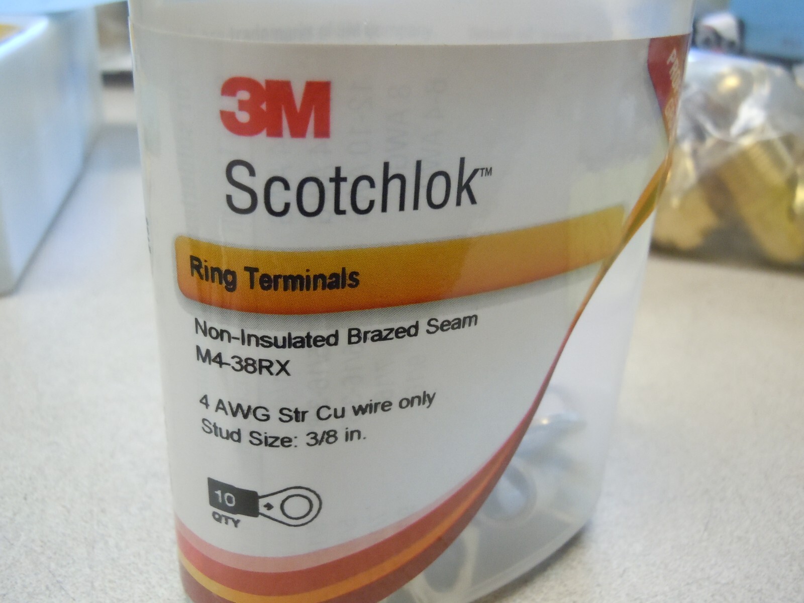 3M Scotchlok M4-38RX Yellow Brazed Non-Insulated Brazed Ring Terminal 58703 10pc