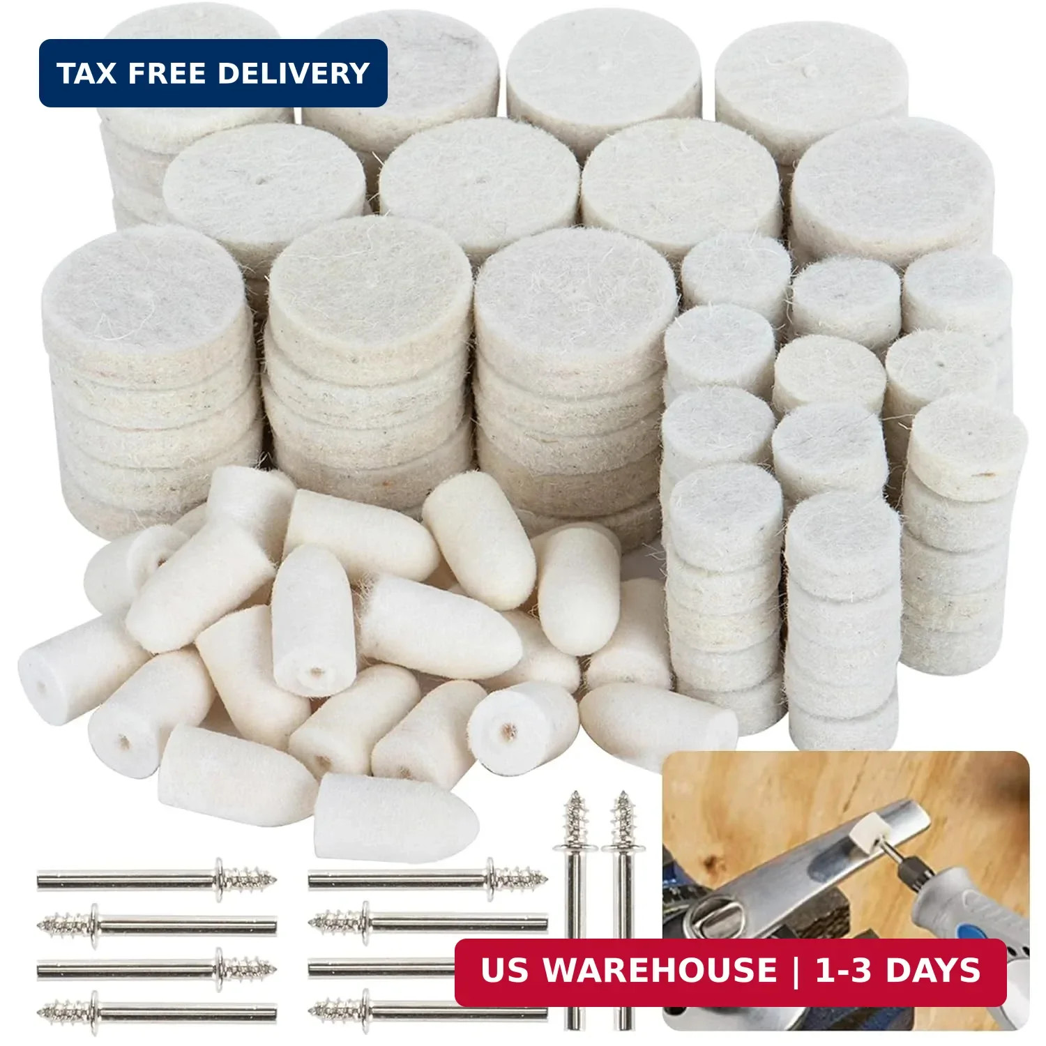 145Pcs Wool Felt Polishing Pad 1/8″ Shank For Wheels Kit For Dremel Rotary Tools