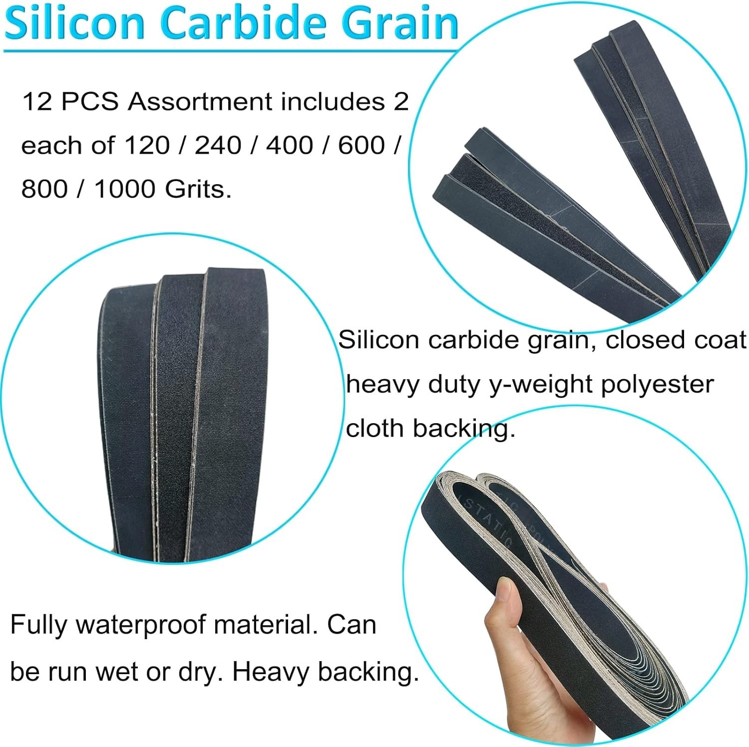 12 Pack 1 x 42 Inch Silicon Carbide Sanding Belts Assortment -120 240 400 600…