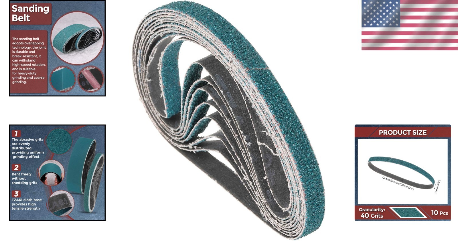 10-Pack Zirconia Sanding Belts 3/8 x 2 Inches – 40 Grit for Precision Grinding