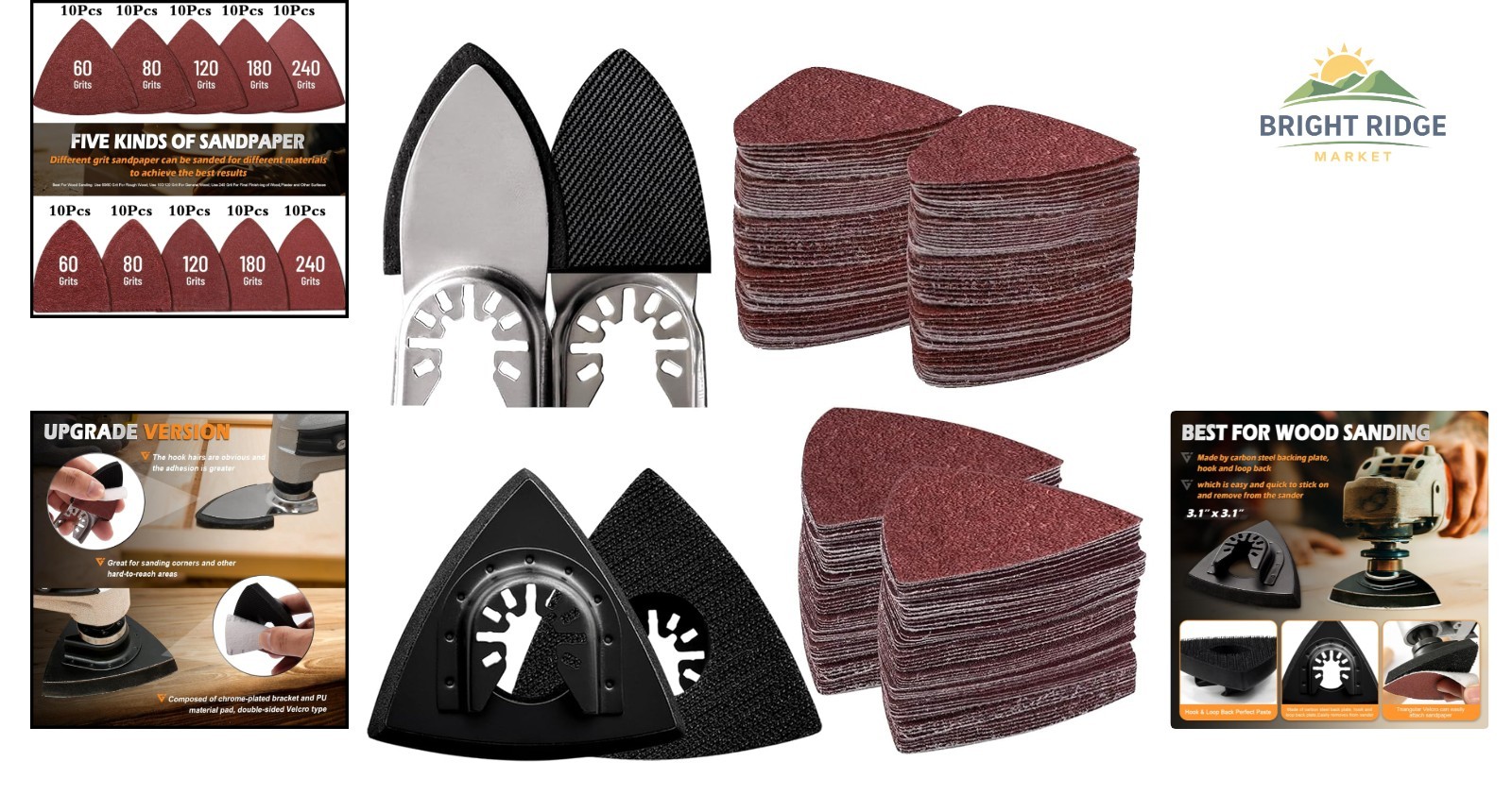 Triangle and Finger Sanding Pads with 100-Piece Sandpaper for Oscillating Tools