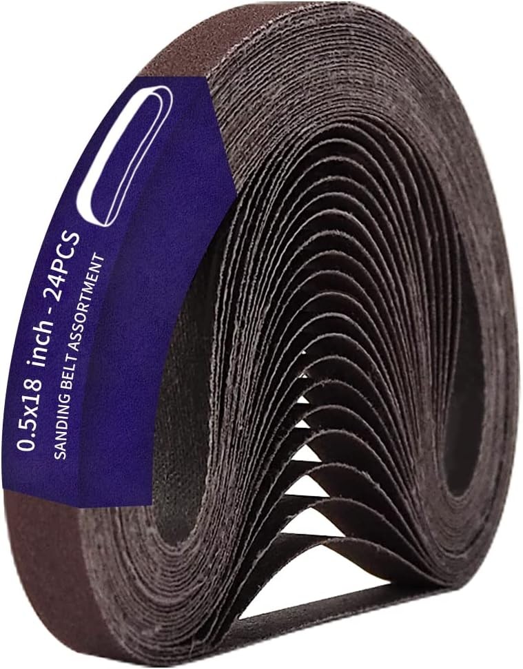 24 Pcs 1/2 x 18 Inch Assorted Aluminum Oxide Sanding 0.5×18(24pcs), Brown