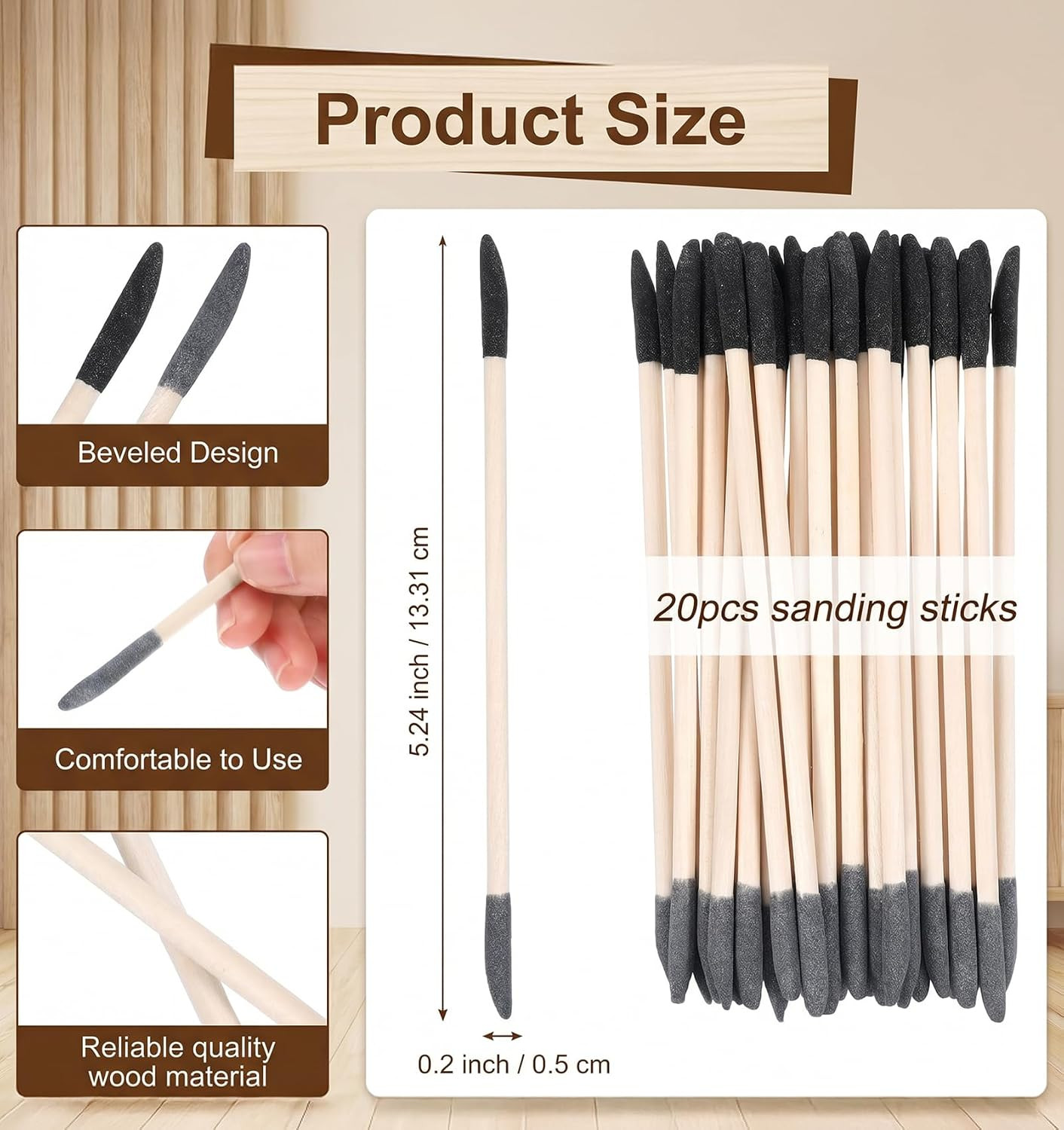 20 Pcs 5.24 x 0.16 Inch Sanding Sticks, Polishing Sticks | Small Crevice Sanding