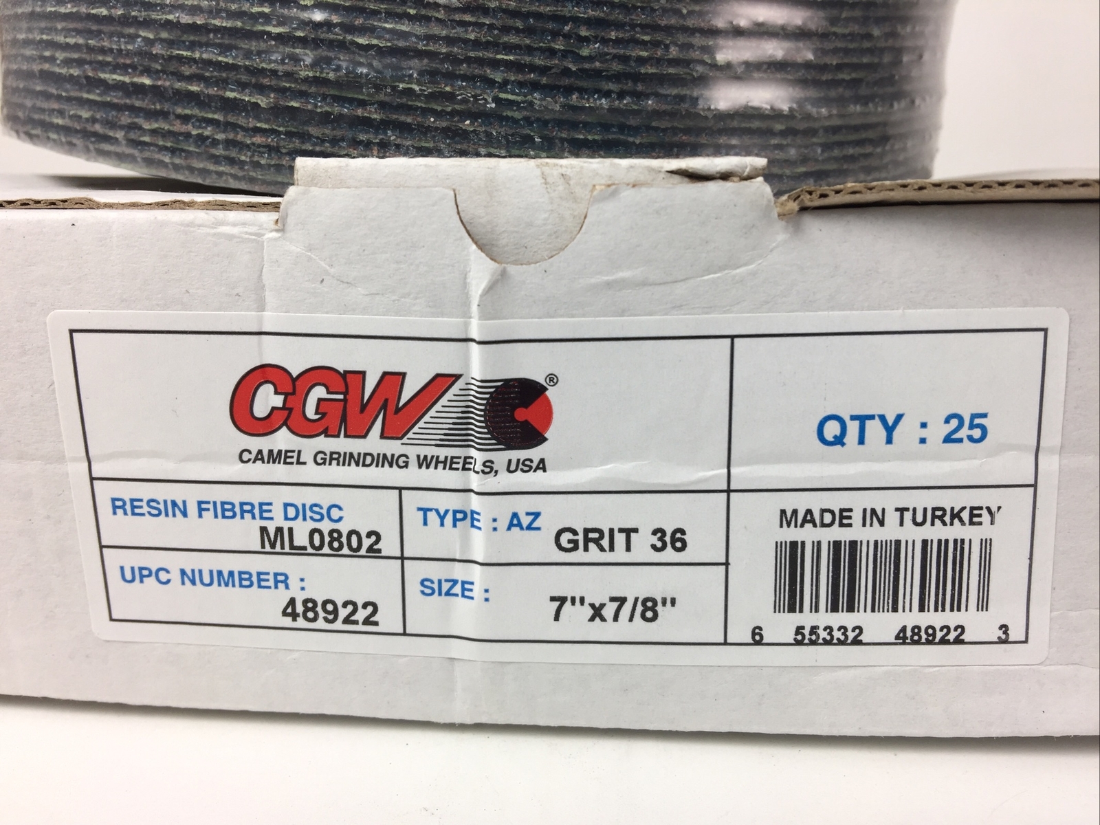 CGW – 7″ x 7/8″ Hole 36 GRIT SANDING DISC RESIN FIBER Type AZ – 25 pcs NEW Camel