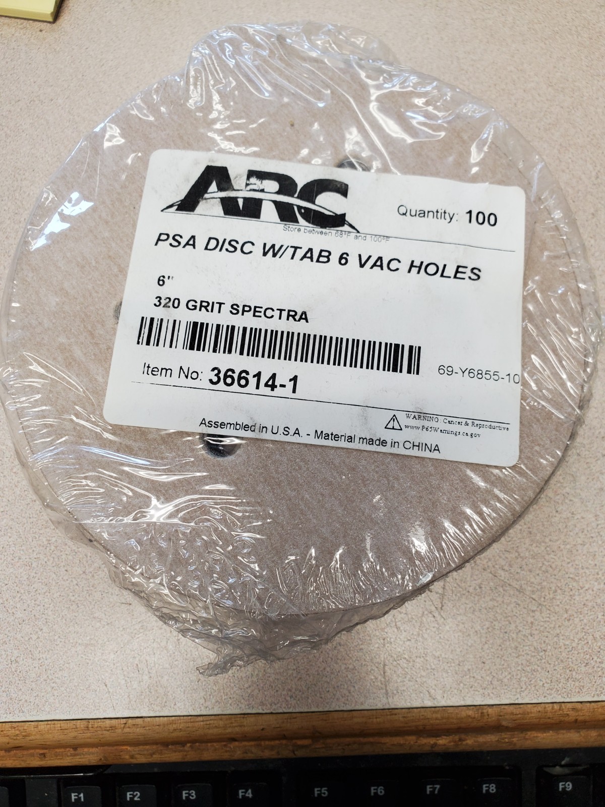 ARC ABRASIVES PSA Disc: 6″ Aluminum Oxide 320 Grit, B Wt Paper 320 Paper Qty 100