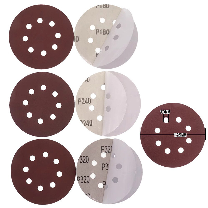 5 Inch 125mm 8 Hole Self Adhesive Sanding Discs for Orbital Sander 180-320 Grit