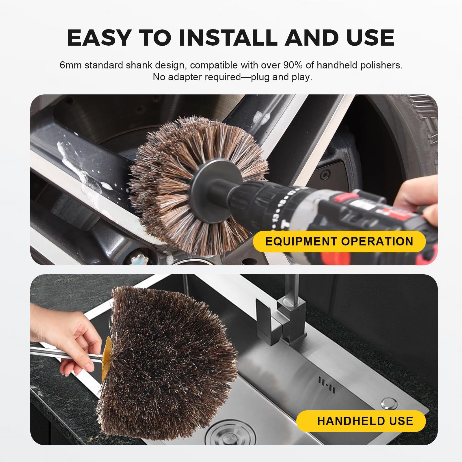 Bacar 4″ Horsehair Polishing Wheel Brush for Drill Shoe & 4 inches, brown