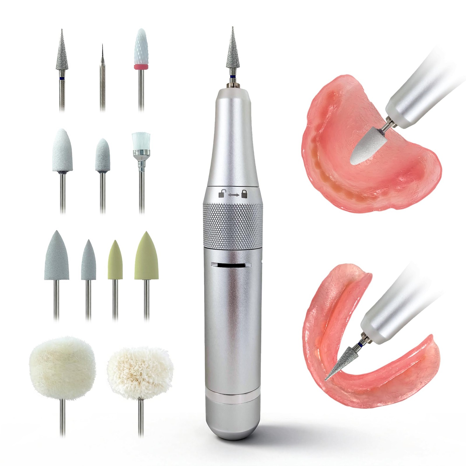 40,000 RPM USB-C Corded Polishing Kit for Acrylic Base & Reline Mini, Silver